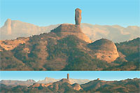 Чэндэ. Живописные горы Яньшань. Знаменитая в Чэндэ гора с названием - Палец. Прикоснувшись к скале - каждый сможет прожить до 130 лет. Горы Яньшань в Чэндэ.